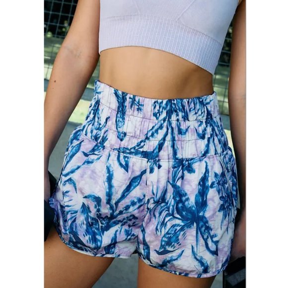 Free People Pants - Free People Movement The Way Home Palm Printed Shorts in White, Blue, and Pink